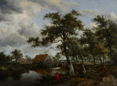 Waldlandschaft mit Wassermühle, um 1665 von Meindert Hobbema