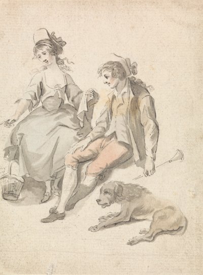 Hirte, Hirtin und Hund von Michel Vincent Brandoin