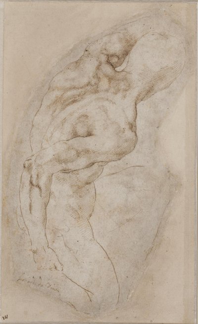 Ein kniender Jüngling von hinten gesehen von Michelangelo Buonarroti