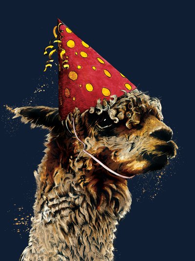 Geburtstag Alpaka auf Mitternachtsblau, 2020 von Mike Davis