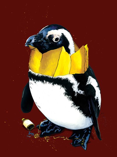 Weihnachtspinguin auf Rotoxid, 2020 von Mike Davis