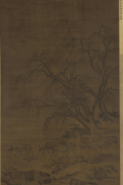 Wasserbüffel und Begleiter unter Weidenbäumen von Ming Dynasty Chinese School