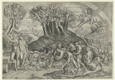 Berg Parnassus, gewidmet Apollo und den Musen von Monogrammist HFE