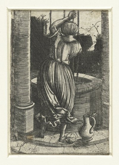 Frau bei einem Brunnen von Monogrammist IS (graveur)