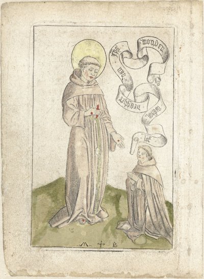 Heiliger Franziskus mit kniendem Franziskaner von Monogrammist MB (Nederlanden)