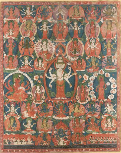 Eine Paubha des elfköpfigen Avalokiteshvara von Nepalese School
