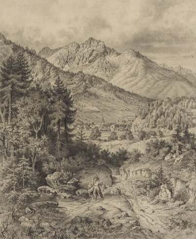 Alpenlandschaft mit Staffage von Leopold Blonder