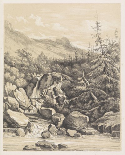 Berglandschaft mit Wasserfall von Nicolaas Barnouw