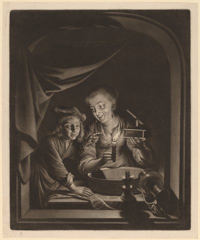 Magd mit einer Mausefalle von Nicolaas Verkolje after Gerrit Dou