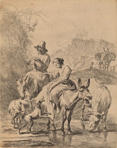 Hirtin auf einem Esel von Nicolaes Berchem