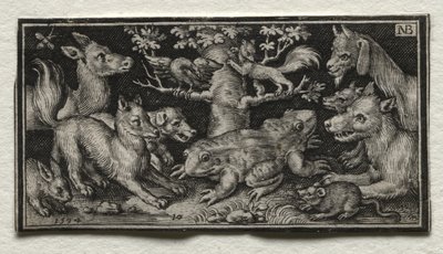 Zweiköpfiger Frosch umgeben von Tieren von Nicolaes de Bruyn