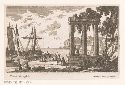 Hafenansicht mit drei Säulen von Nicolas Perelle