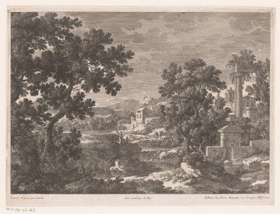 Landschaft mit antiker Quelle am Fluss von Nicolas Perelle