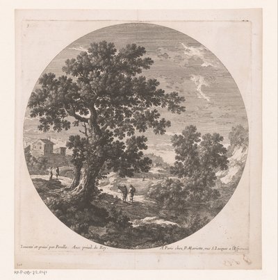 Landschaft mit Baum und Spaziergängern von Nicolas Perelle