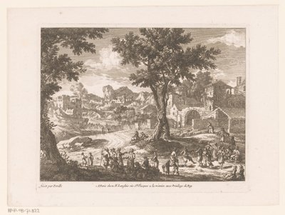 Landschaft mit Gruppe tanzender und sprechender Menschen von Nicolas Perelle