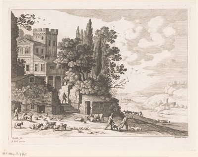 Landschaft mit Haus, Figuren und Vieh von Nicolas Perelle