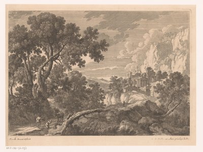 Landschaft mit kniender Figur bei einem Esel von Nicolas Perelle