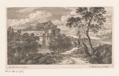 Flusslandschaft mit Brücke mit zwei Bögen von Nicolas Perelle