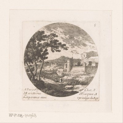 Festungsstadt und Figuren bei einem Baum von Nicolas Perelle