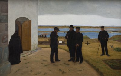 Menschen vor einer Kirche. Harboøre, Jütland von Niels Jakob Jakobsen Bjerre