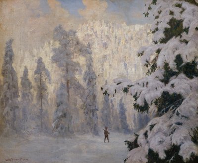 Jäger beim Skifahren in Winterlandschaft von Nils Hansteen