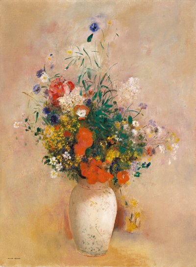 Blumenvase vor rosa Hintergrund von Odilon Redon