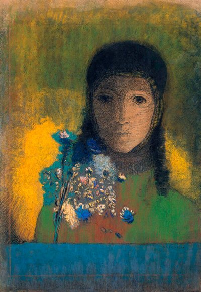 Frau mit Wildblumen, ca. 1900 von Odilon Redon