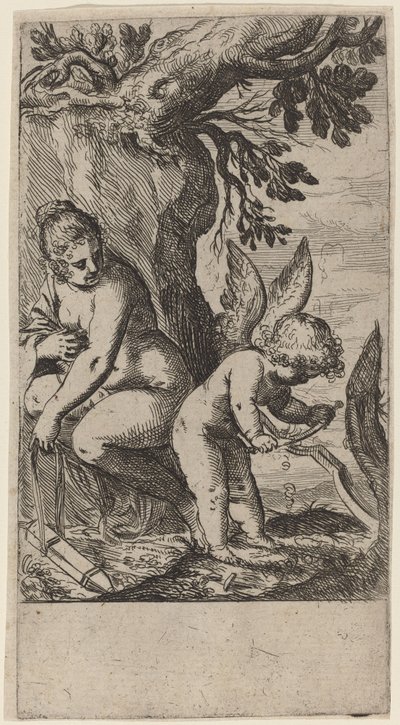 Venus mit Amor, der seinen Bogen schnitzt von Odoardo Fialetti