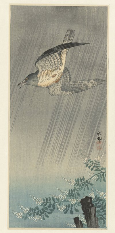 Kuckuck im Sturm von Ohara Koson