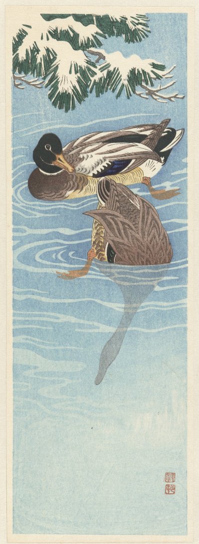 Paar Wildenten im Wasser von Ohara Koson