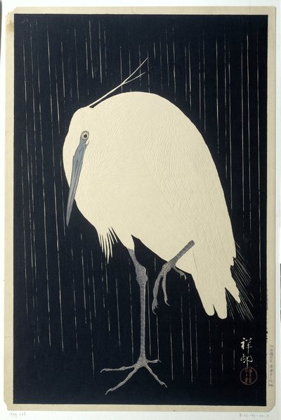 Silberreiher im Regen von Ohara Koson