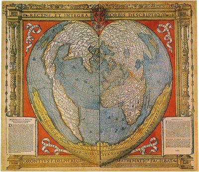 Herzförmige Weltkarte von Oronce Fine