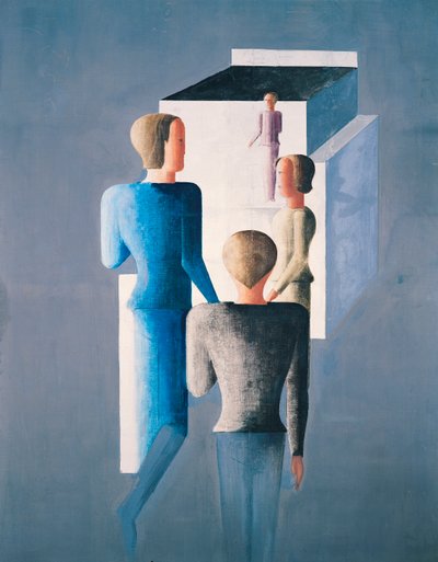 Vier Figuren und ein Würfel von Oskar Schlemmer