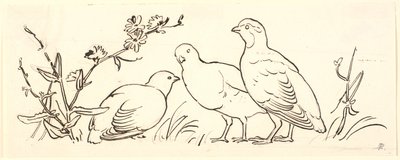 Drei Rebhühner. Dekoratives Entwurf von P.C. Skovgaard