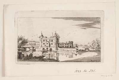 Schloss umgeben von Wassergraben von P. Schiönning