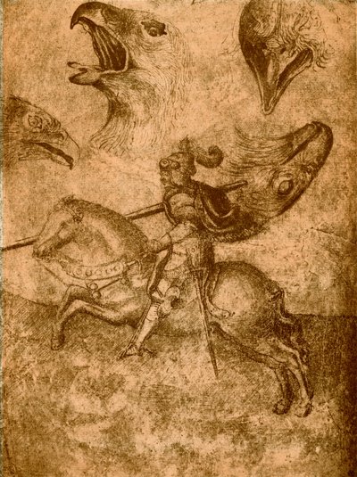 Ritter mit Lanze und Vogelstudien von Paolo Uccello