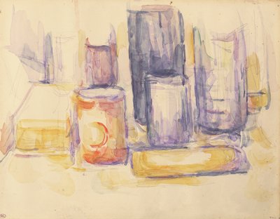 Küchentisch: Töpfe und Flaschen von Paul Cézanne