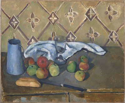 Obst, Serviette und Milchkrug von Paul Cézanne