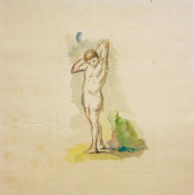 Stehender Badender mit im Nacken verschränkten Armen von Paul Cézanne