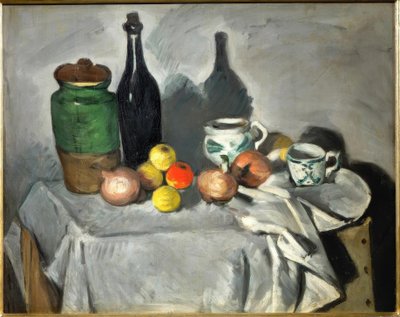 Stillleben (Früchte und Geschirr) von Paul Cézanne