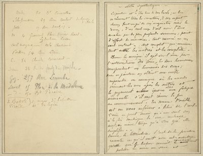 Adressliste; Manuskriptseite (Vorderseite) von Paul Gauguin