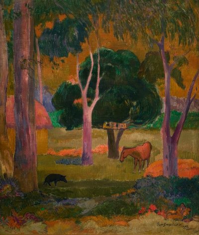 Landschaft mit Schwein und Pferd von Paul Gauguin