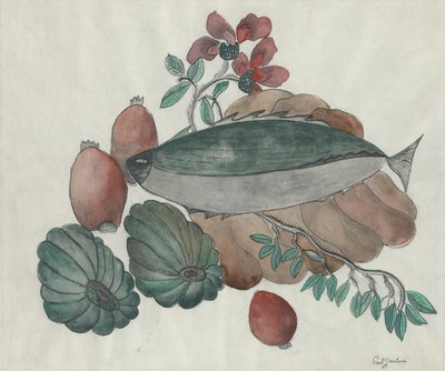 Stillleben: Fisch, Blumen und Gemüse von Paul Gaulois