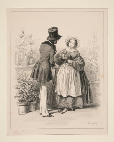 Blumenverkäuferin von Paul Gavarni