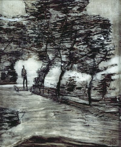 Parkweg mit großem Mann und Hund von Paul Klee
