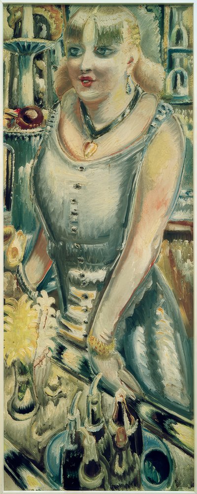 Stehende Bardame mit Hyazinthen von Paul Kleinschmidt