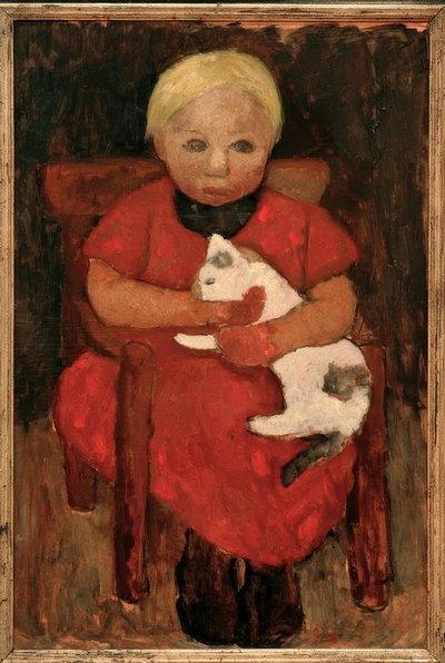 Sitzendes Bauernkind mit Katze von Paula Modersohn Becker