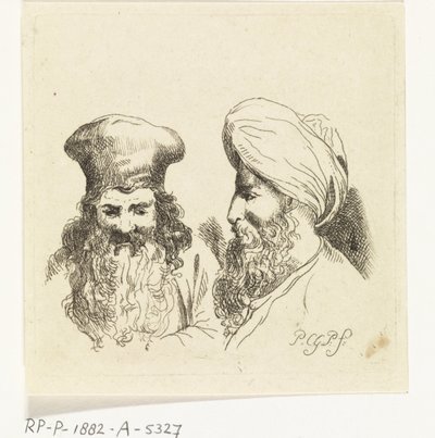 Zwei Männerköpfe mit Turban von Paulus Charles Gerard Poelman
