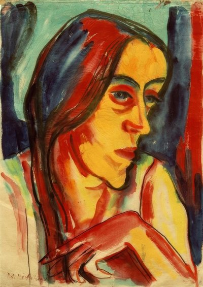 Junge Frau mit dunklem Zopf (Hanna) von Peter August Böckstiegel