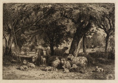 (Schafe in einem Obstgarten) von Peter Moran